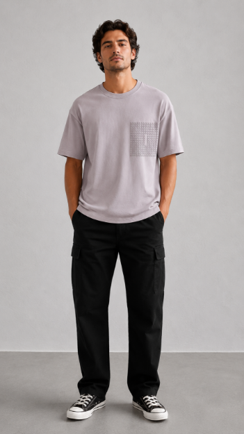 4710 Model Oversize Bisiklet Yaka T-shirt resmi